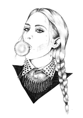 Drawing Of Girl Blowing A Kiss Drawing Of A Girl with A Braid Blowing A Bubble with Bubble Gum Art