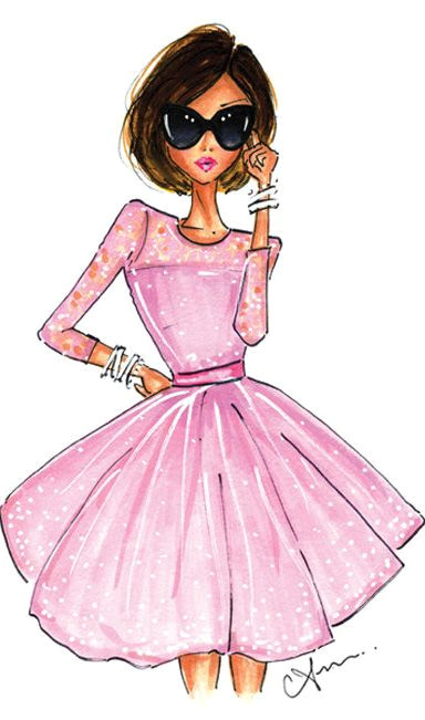 Drawing Of Girl In Dress Fashion Illustration the Pink Dress Print by Anum Tariq Women