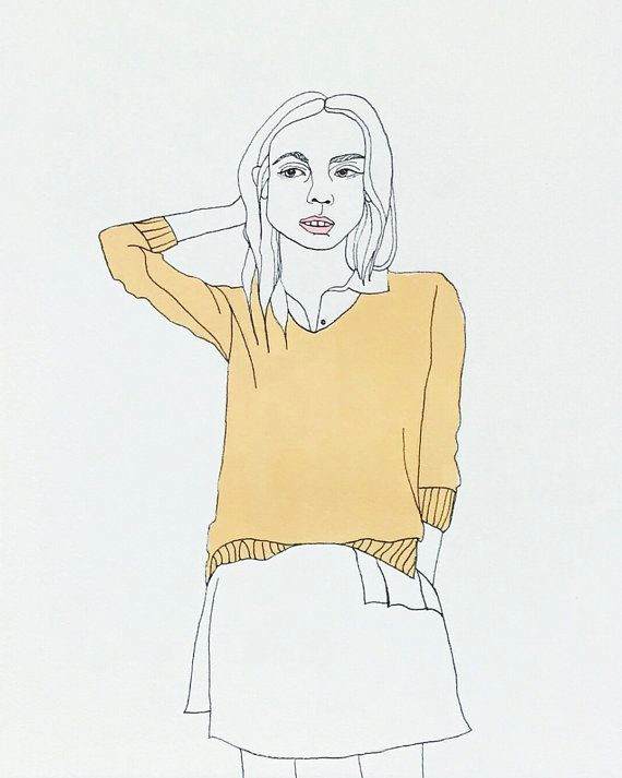 Drawing Of Girl In Sweater Fashion Drawing Acrylic Ink Illustration Portrait Of Woman