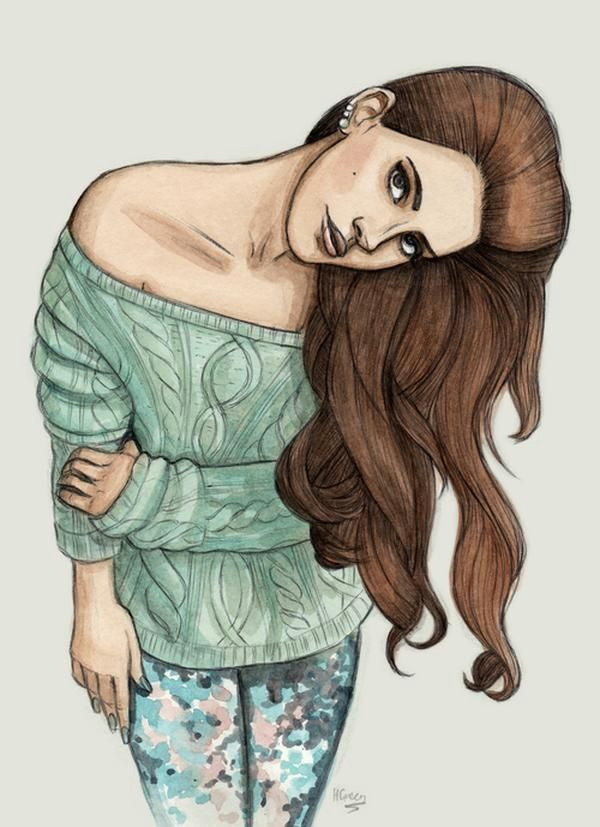 Drawing Of Girl In Sweater Sweater Illustration Lana Del Lana Del Rey Drawings