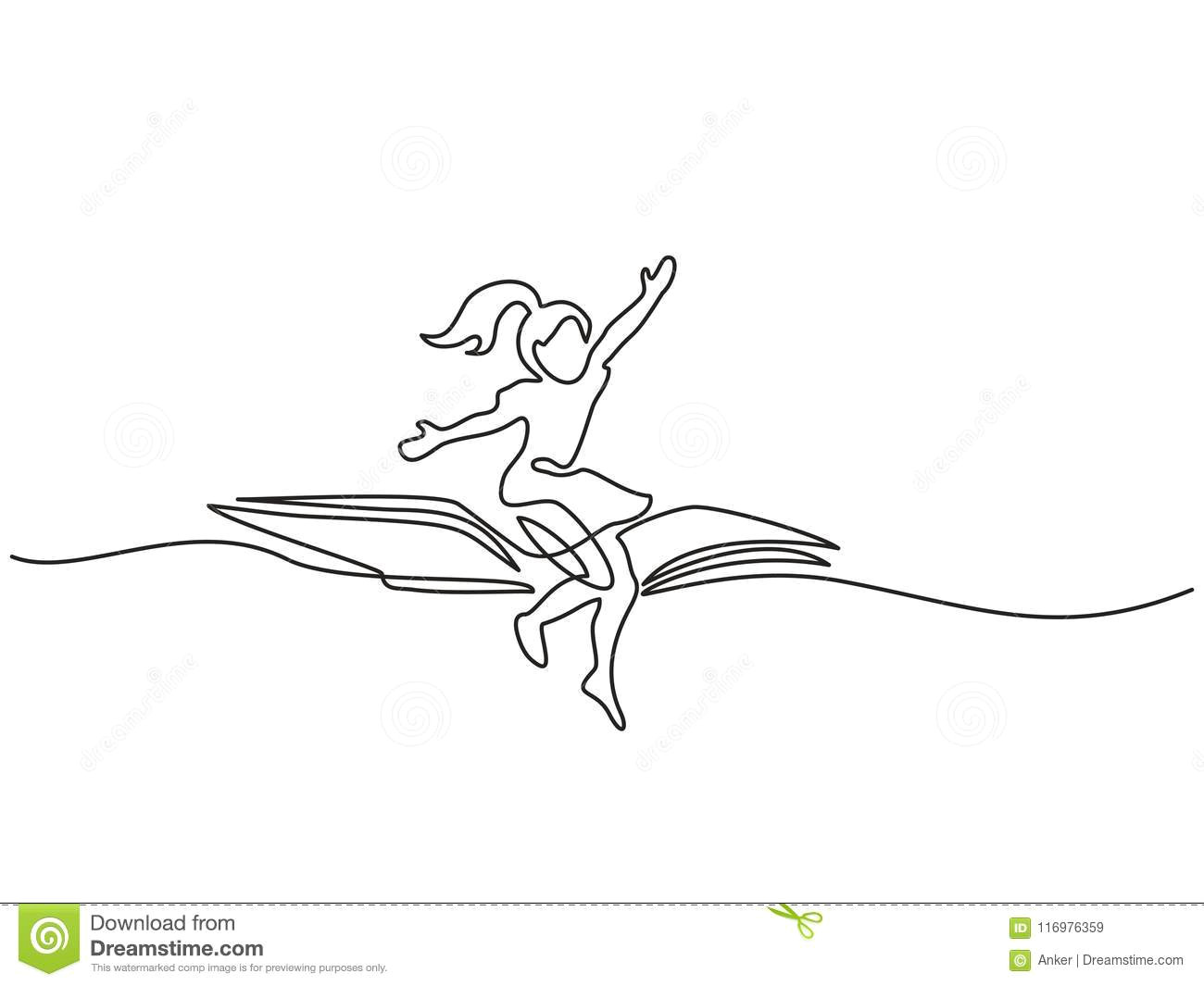 Drawing Of Girl Looking at Sky Little Girl Flying On Book In the Sky Stock Vector Illustration Of
