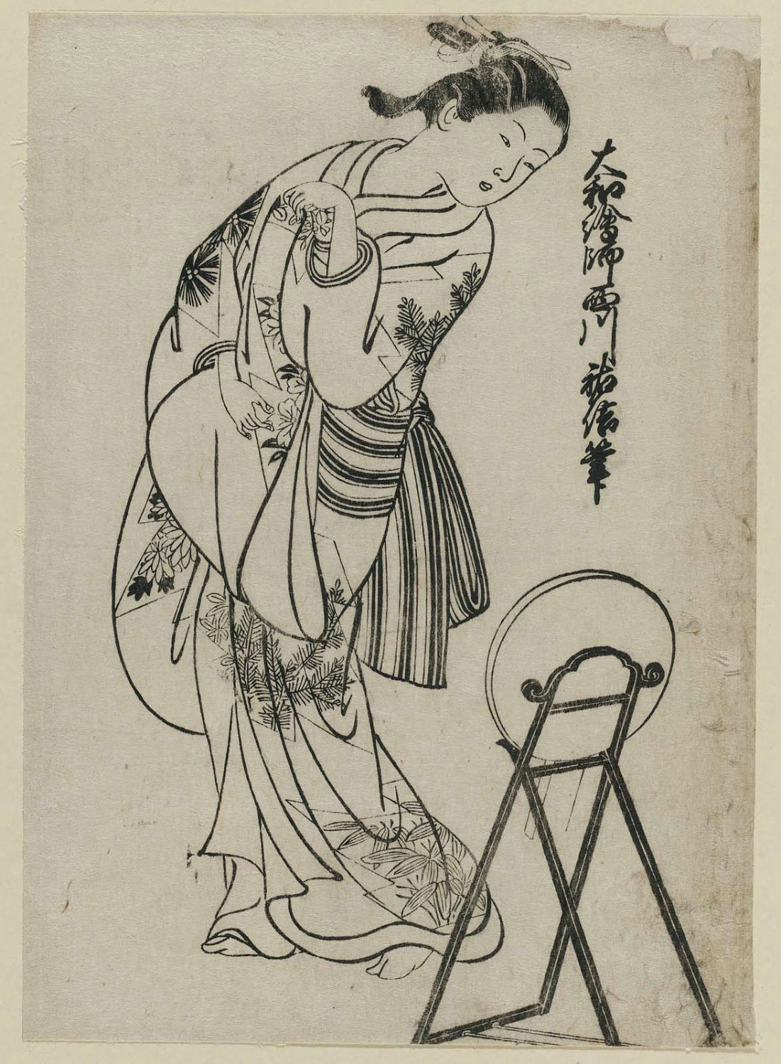 Drawing Of Girl Looking Over Shoulder Nishikawa Sukenobu Title Girl Looking Over Shoulder Into Mirror