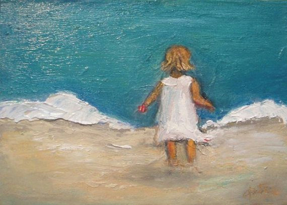 Drawing Of Girl On Beach Little Girl On the Beach Oil Painting Portrait by Vesnasart