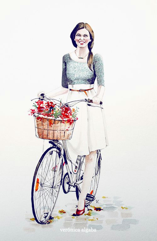 Drawing Of Girl On Bike Girl with Bike by Pajaros Veronica Algaba Sketching Pinterest