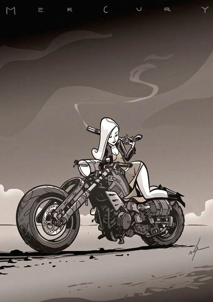 Drawing Of Girl On Motorcycle Mercury Girl Moto Cafe Racer Pinterest Girls Motorcycle Art