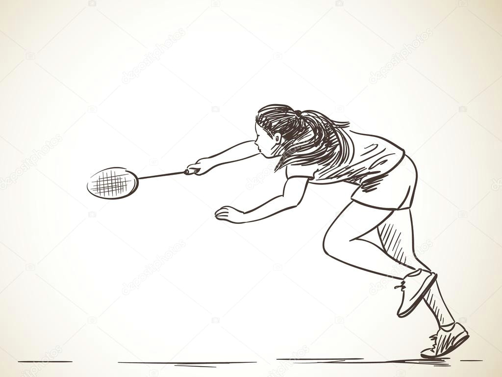 Drawing Of Girl Playing Badminton Sketch Of Woman Playing Badminton Stock Vektor A C Olgatropinina