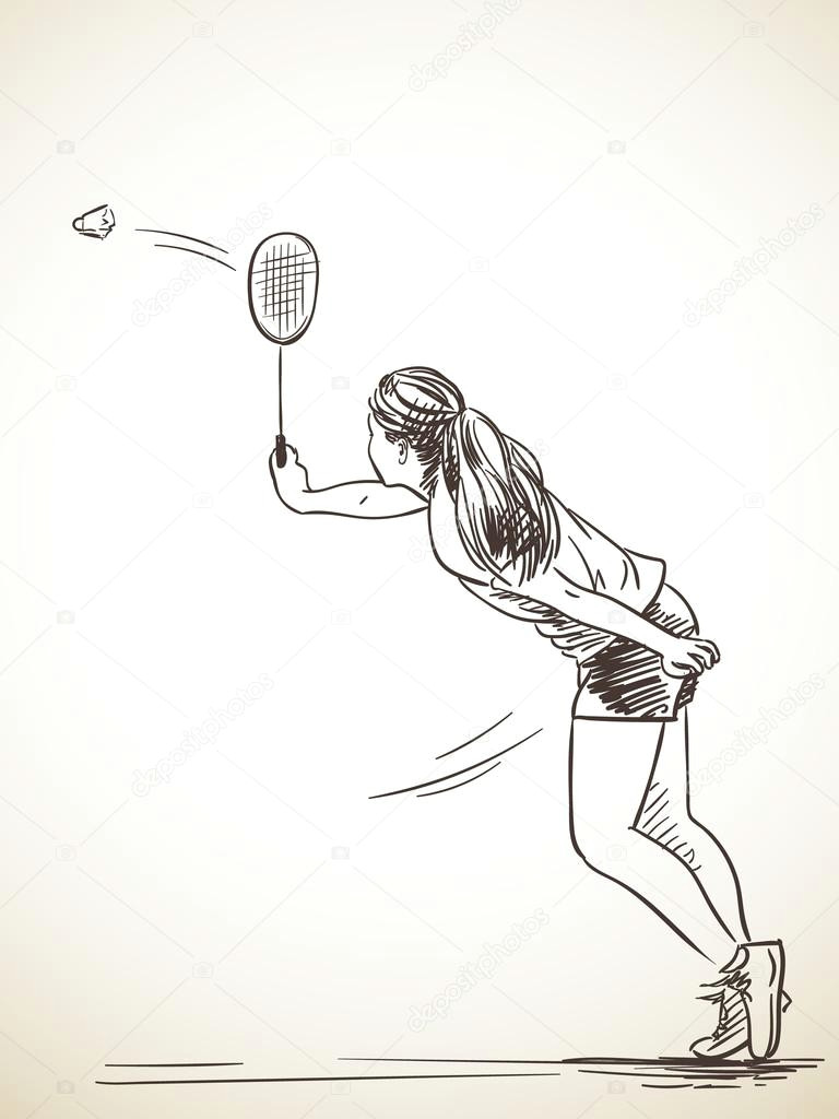 Drawing Of Girl Playing Badminton Szkic Kobiety W Badmintona Grafika Wektorowa A C Olgatropinina