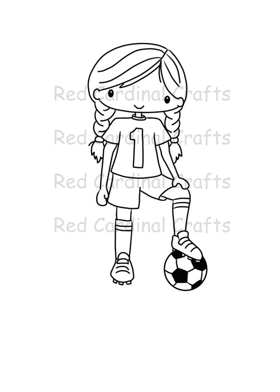Drawing Of Girl Playing soccer Digital Stamp soccer Girl Etsy