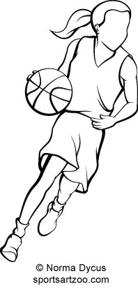 Drawing Of Girl Playing soccer Girl Basketball Player Dribbling Ouline by Sportsartzoo Stock