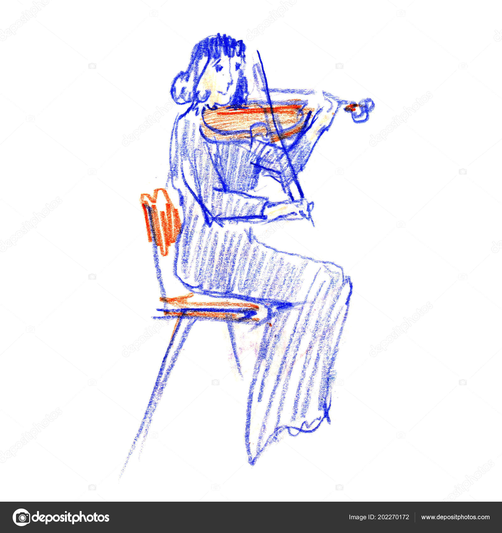 Drawing Of Girl Playing Violin Young Woman Playing Violin Line Sketch Drawing Hand Drawn