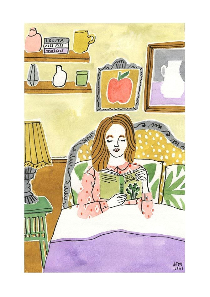 Drawing Of Girl Reading Book Girl Reading In Bed Bodil Jane Things I Love Pinterest