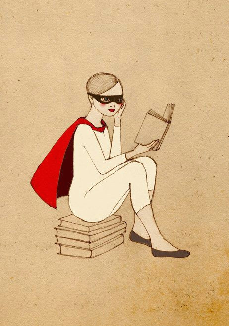 Drawing Of Girl Reading Superhero Reader Girl Deluxe Edition Print Of original Drawing In