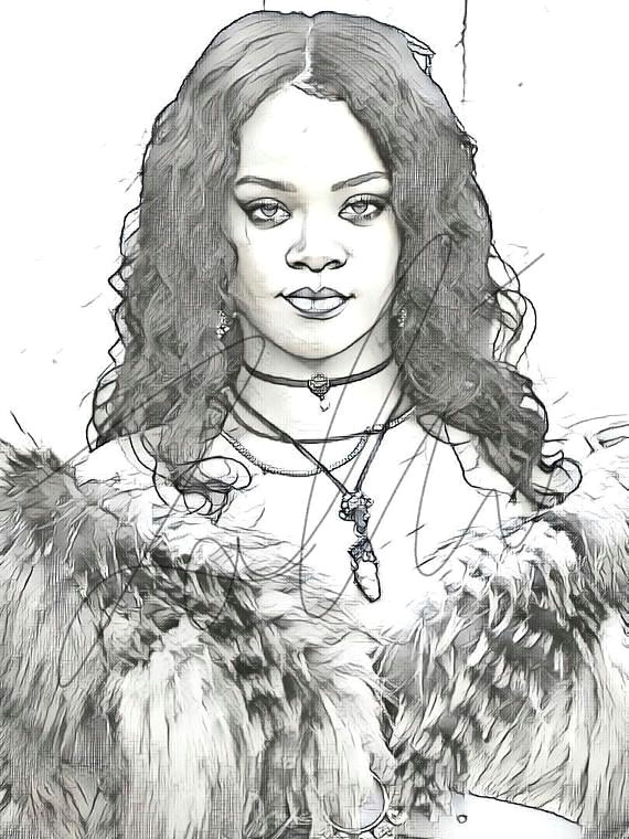 Drawing Of Girl Singing Rihanna Drawing Sketch Print Wall Art Illustration Singer Riri Hand
