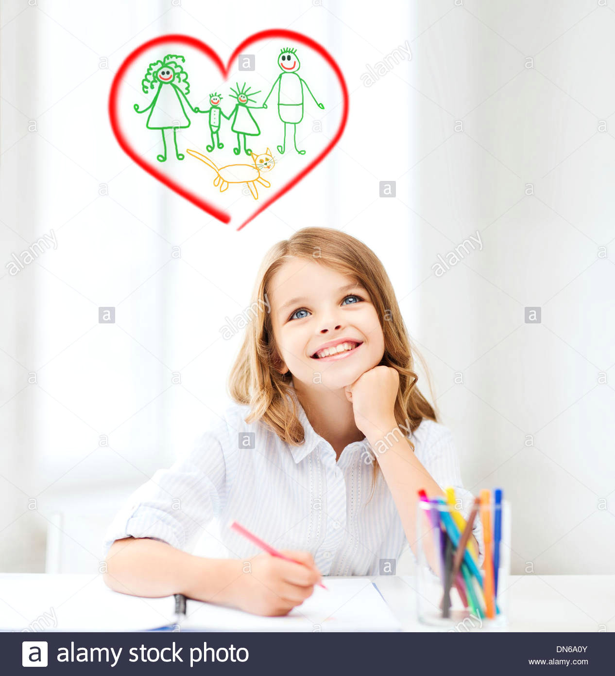 Drawing Of Girl Studying Smiling Little Student Girl Drawing at School Stock Photo 64678459