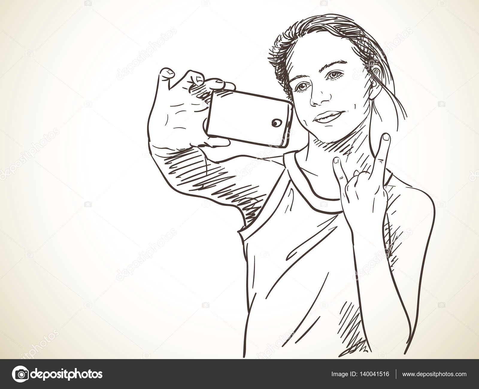 Drawing Of Girl Taking Selfie Nastolatka Przy Selfie Grafika Wektorowa A C Olgatropinina 140041516