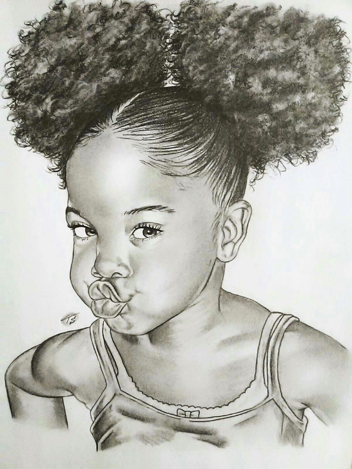 Drawing Of Girl with Afro Black Baby Girl Image Shetced Monochrome Sketch Blaque Black