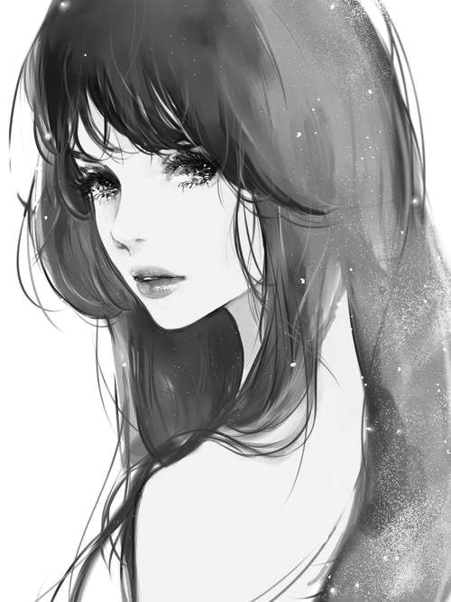 Drawing Of Girl with Brown Hair Blue Heart Anime Artwork Anime Art Anime Drawings