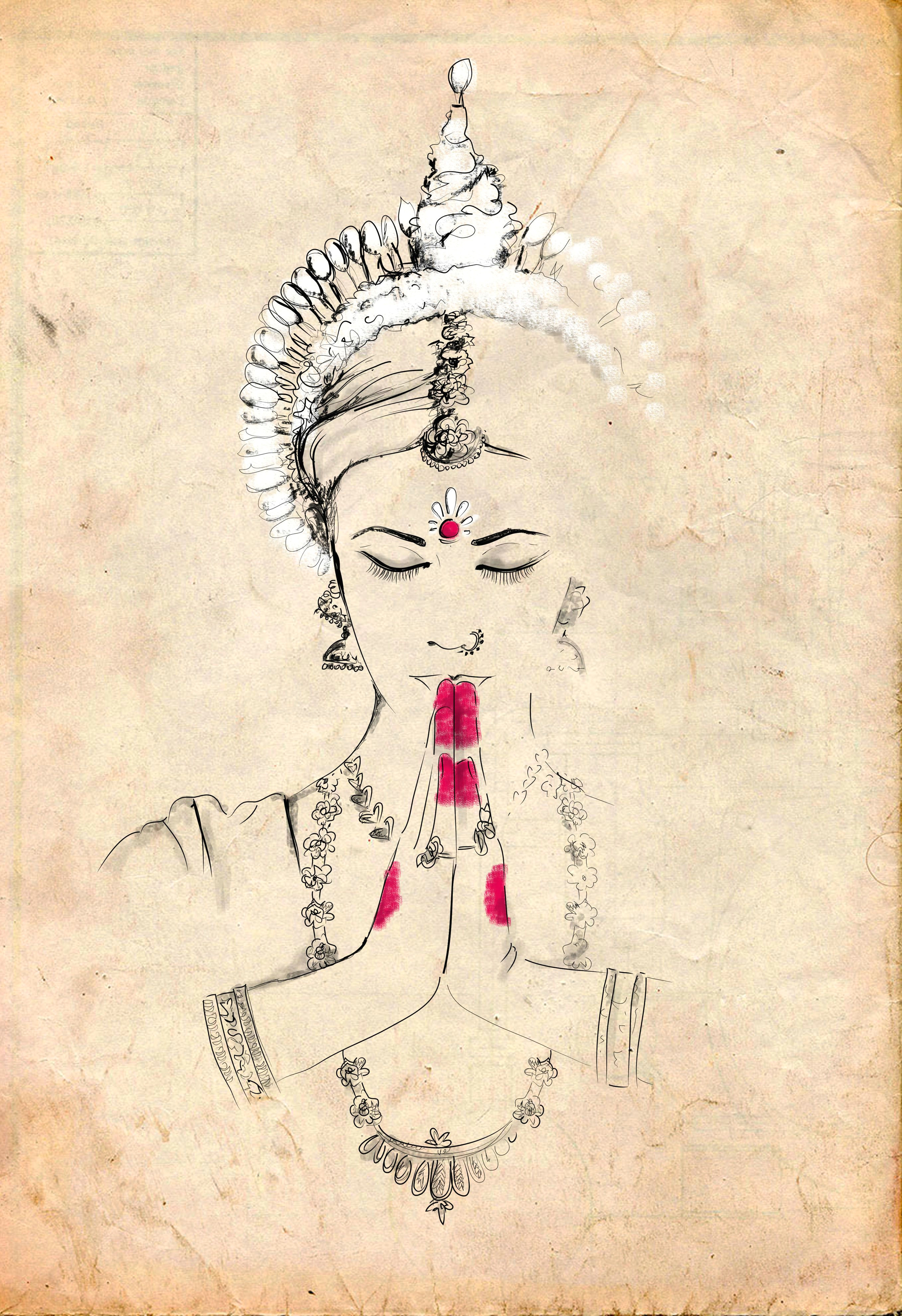 Drawing Of Girl with Guitar Odissi Illustration by Gungur Arts Indian Like Indian Art Art