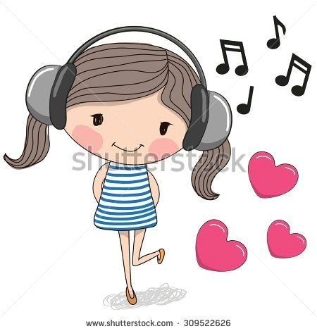 Drawing Of Girl with Headphones Cute Cartoon Girl with Headphones and Hearts My Stuff Pinterest