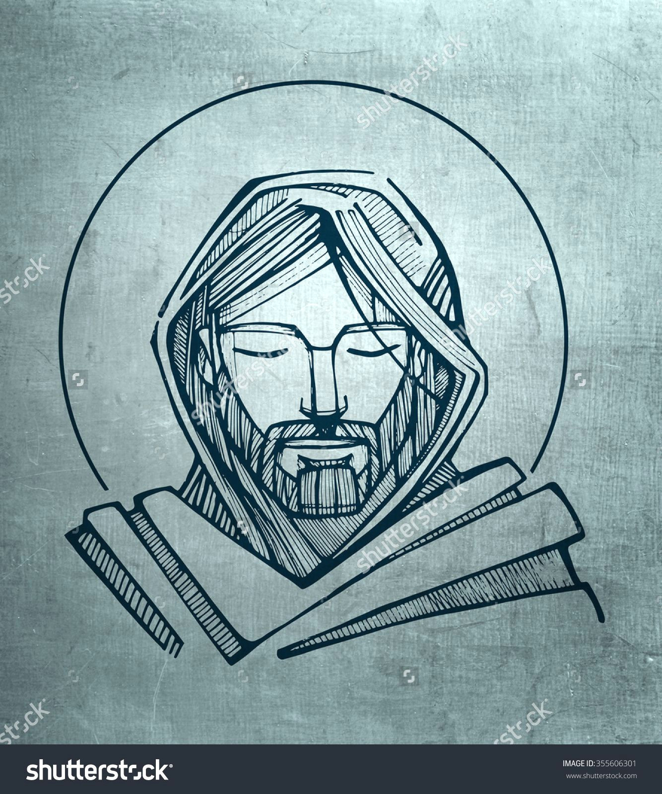Drawing Of Hands On Face Hand Drawn Illustration or Drawing Of Jesus Christ Serene Face