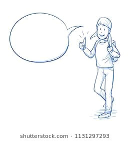 Drawing Of Hands Up Happy School Girl Showing Thumb Up with Speech Bubble Back to