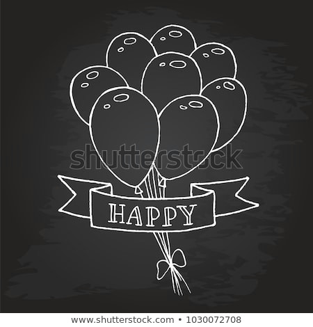 Drawing Of Heart Balloon Balloons Drawing Chalk Ribbon Inscription Happyprint Stock Vector