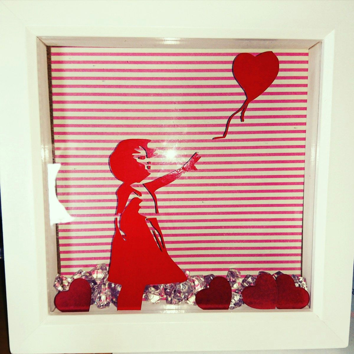 Drawing Of Heart Balloon Girl with Heart Balloon Box Frame Picture