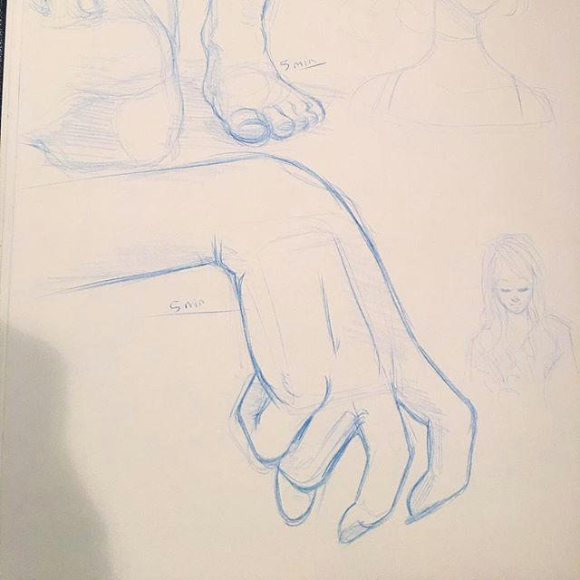 Drawing Of My Hands Working On some 5 Minute Studies Of Hands and Feet In My Sketchbook