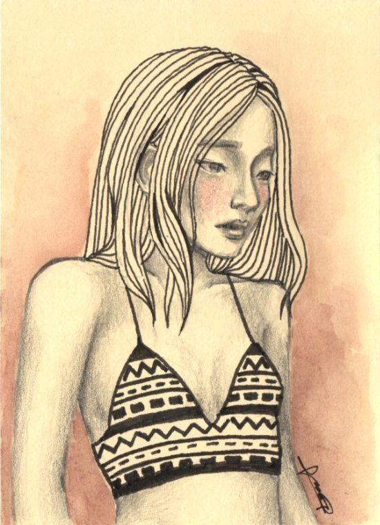 Drawing Of One Girl Dae by Zyra Banez Aztec Tribal top Girl Drawing Pink Cream