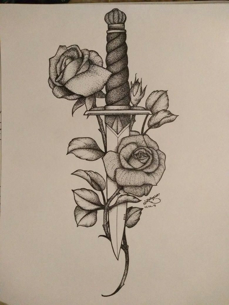 Drawing Of Rose Tattoo Design Knife Rose Tattoo Idea Samoantattoos Tattoo Ideas Tattoos