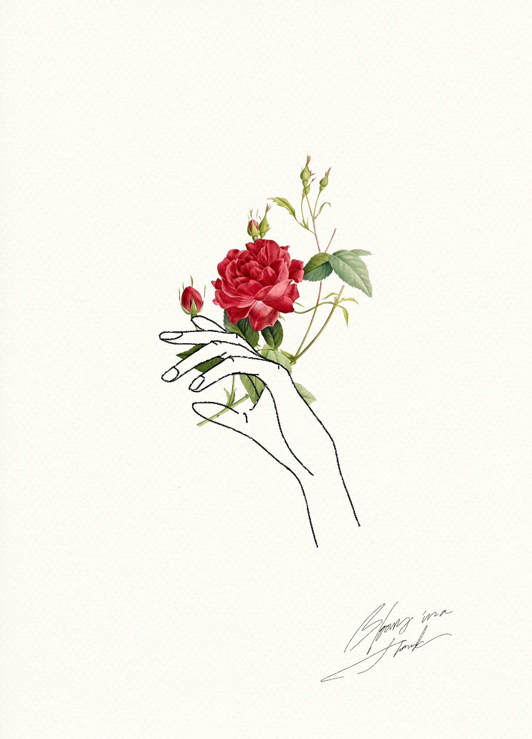 Drawing Of Rose Tumblr Holding Flowers Design Art Drawings Line Art