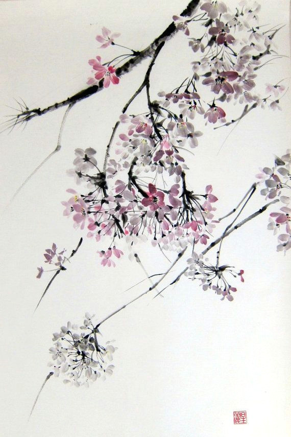 Drawing Of Sakura Flower Cherry Blossom 4 original Japanese Ink Painting Large Painting On