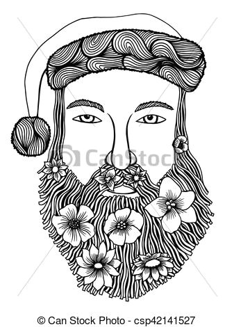 Drawing Of Santan Flower Black and White Engrave isolated Vector Santa Claus Head with