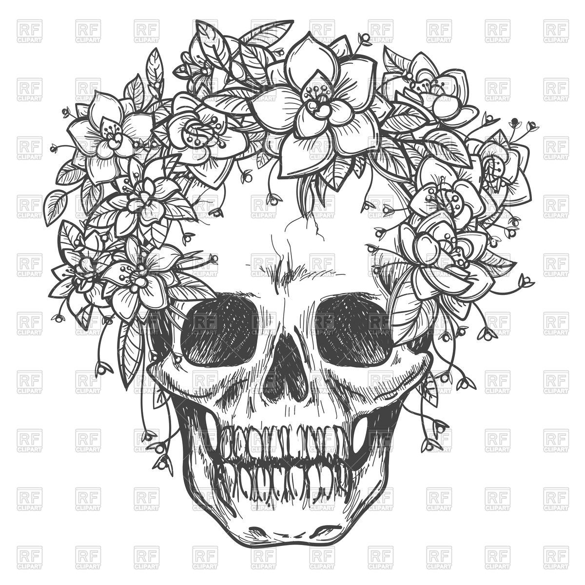 Drawing Of Skull Flowers Hand Drawing Dead Skull with Rose Flowers Vector Illustration Of