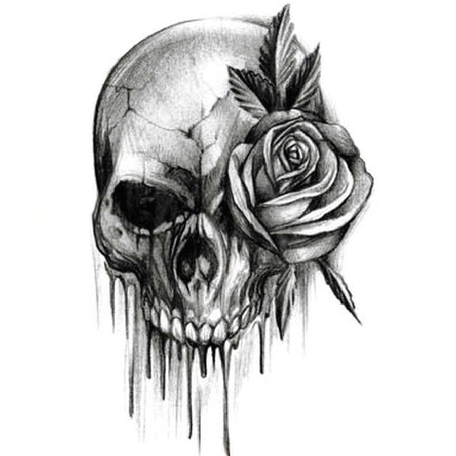 Drawing Of Skull Flowers Rose Flower and Skull Black and White Tattoo Design Idea Tattoos