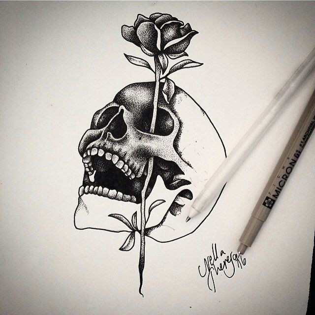 Drawing Of Skull Flowers Skull Rose Ink Tattoo Drawings Tattoos Tattoo Sketches