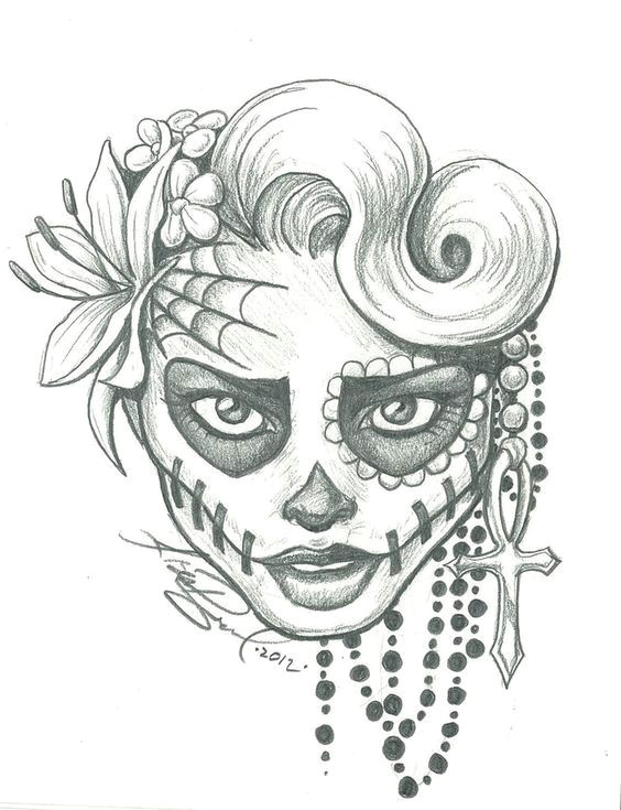 Drawing Of Skull Girl Sugar Skull Lady Drawing Sugar Skull Two by Leelab On Deviantart