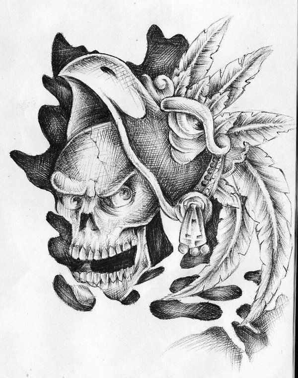 Drawing Of Skull Tattoo Aztec Drawings Aztec Skull 2 by Pick1 On Deviantart Drawings