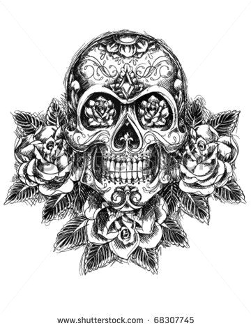 Drawing Of Skull Tattoo Skull and Roses Sketch Vector Tattoo Ideas Pinterest Tatouage