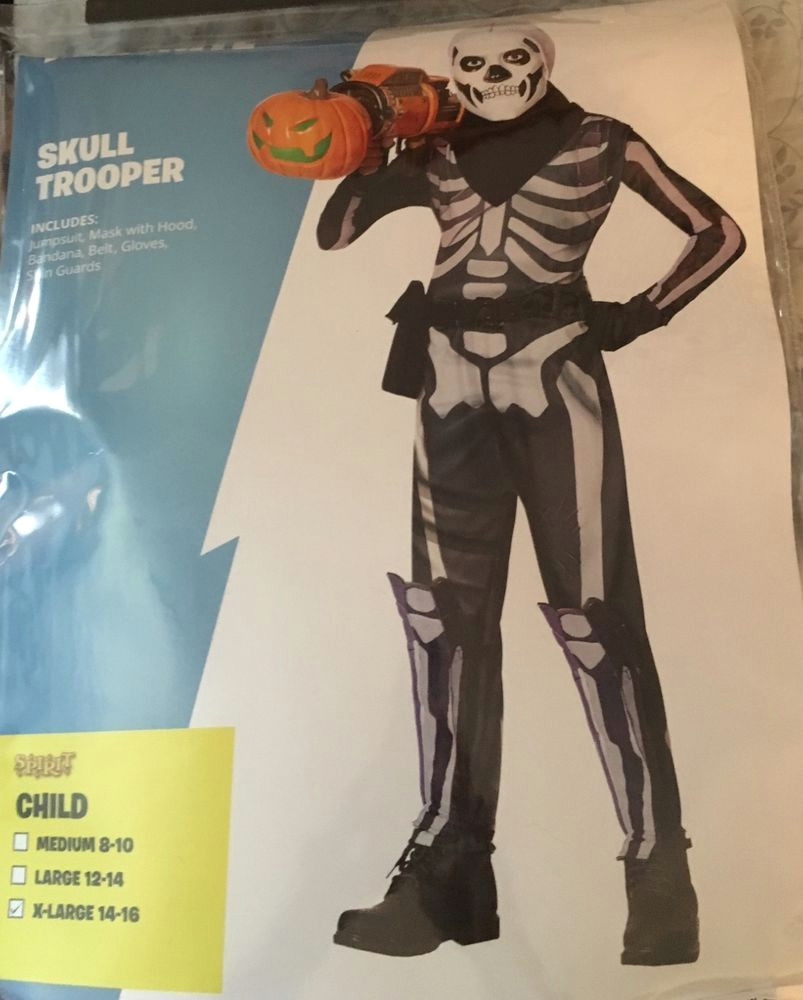 Drawing Of Skull Trooper fortnite Kids Skull Trooper Halloween Costume Size Xl 14 16 In Hand