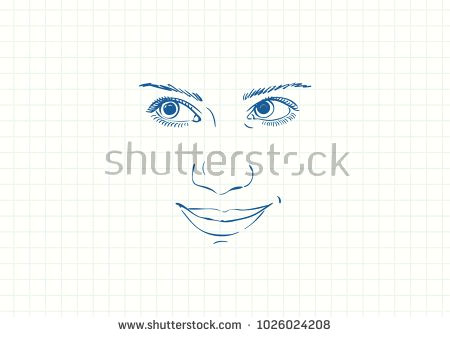 Drawing Of Smiling Eyes Blue Pen Sketch On Square Grid Notebook Page Smiling Teenage Girl