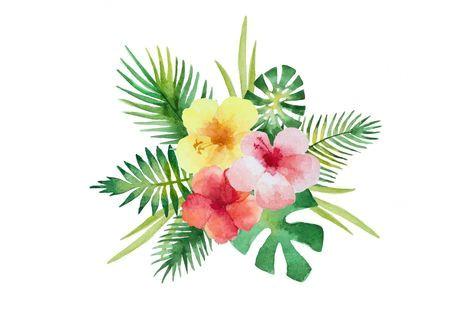 Drawing Of Tropical Flowers Tropical Flowers and Leaves by Elena Medvedeva On Creative Market