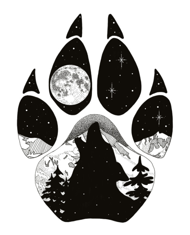 Drawing Of Wolf Paw Print Howl at the Moon Wolf Paw Print with Howling Wolf Inside and Mt