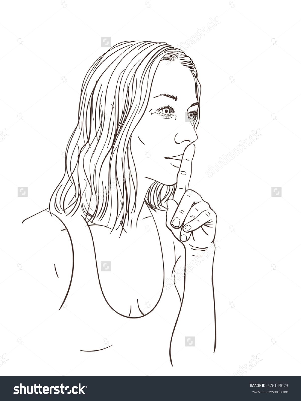 Drawing Of Woman Hands Sketch Of Woman Making Silent Gesture with Medium Length Hair Hand