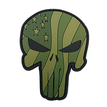 Drawing Punisher Skull Olive Drab Od 3d Punisher Skull American Waving Flag Pvc Rubber