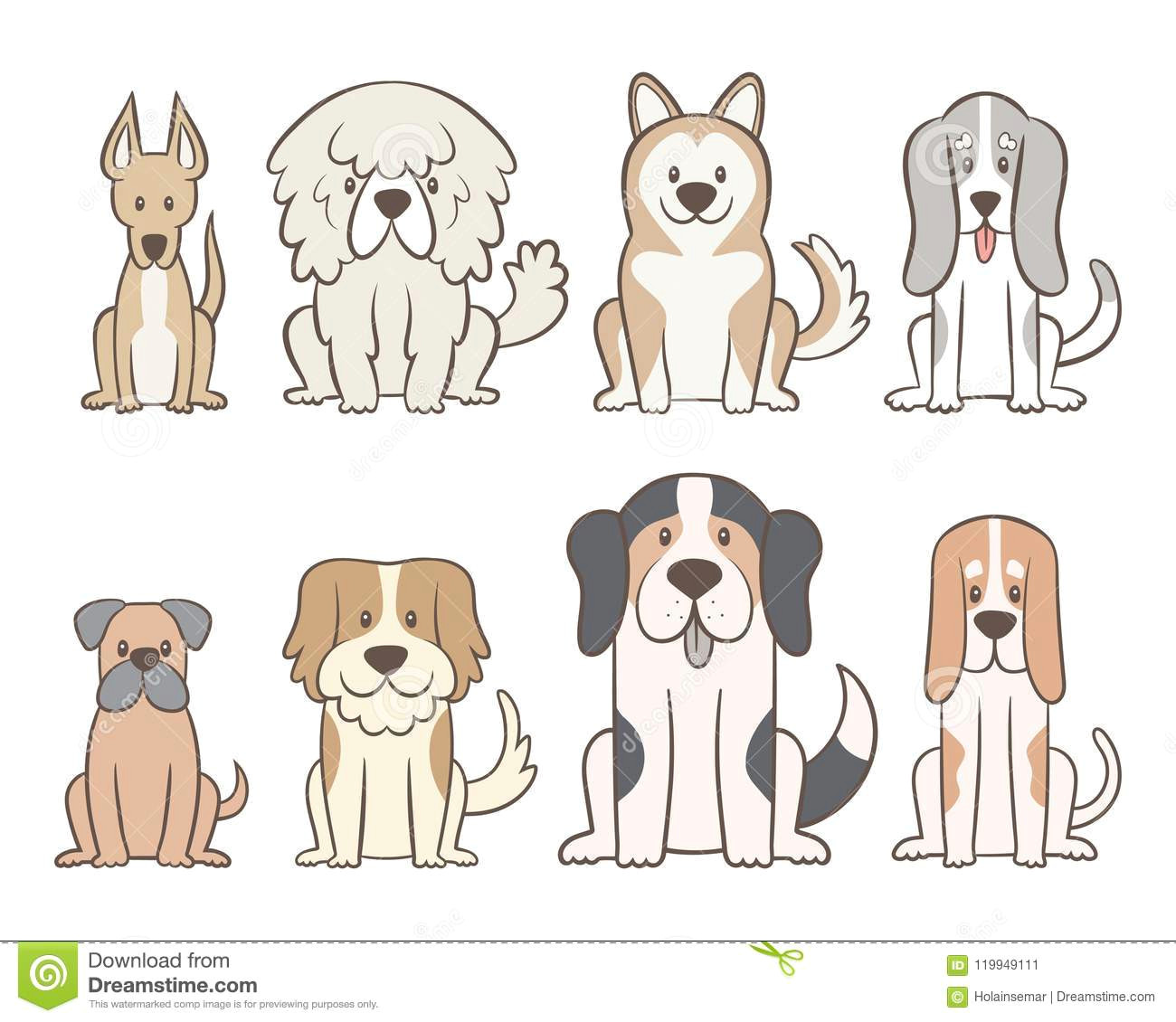 Drawing Sitting Dogs Hand Drawn Beautiful Dog Collection Stock Vector Illustration Of
