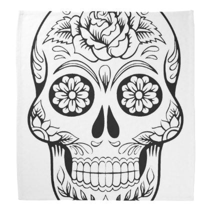 Drawing Skull Candy Skull Drawing with Black Ink In White Background Bandana Black