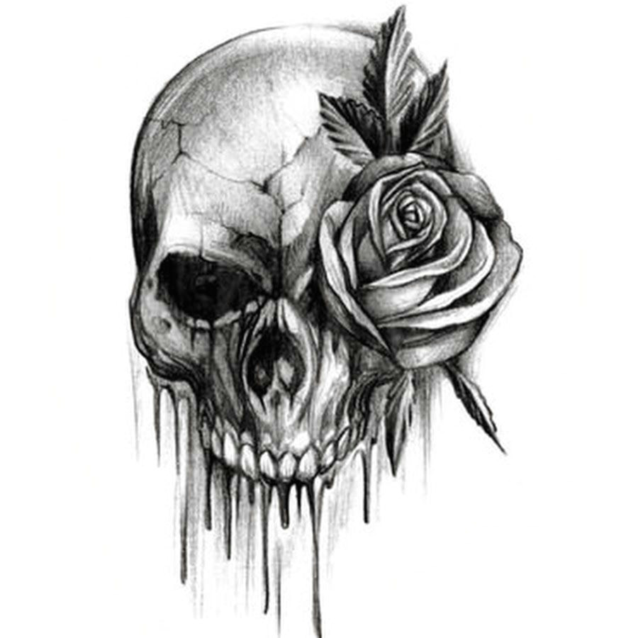 Drawing Skull with Flowers Rose Flower and Skull Black and White Tattoo Design Idea Tattoos