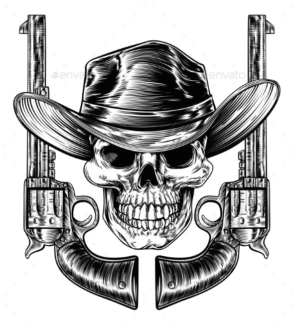 Drawing Skull with Hat Cowboy Hat Skull and Pistols Skull Pinterest Tattoos Skull
