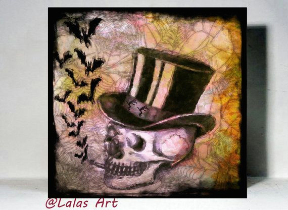 Drawing Skull with Hat Vintage Style Painting Drawing Smoking Skull Hat by Lalasartworld
